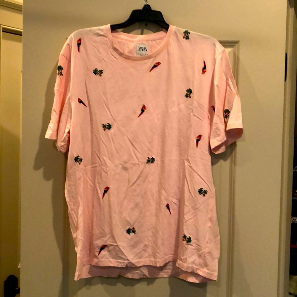 Zara XL pink with tropical birds and palm trees